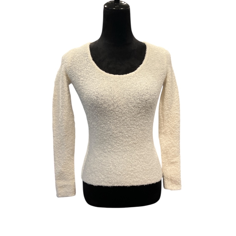 Moda International White Round Neck Wool Blend Sweater XS